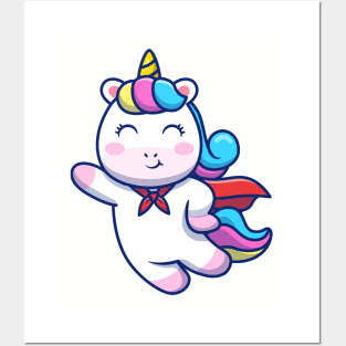 Cute Super Hero Unicorn Flying Posters and Art